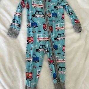 Little Sleepies Blue and Gray Vehicle Print Footie